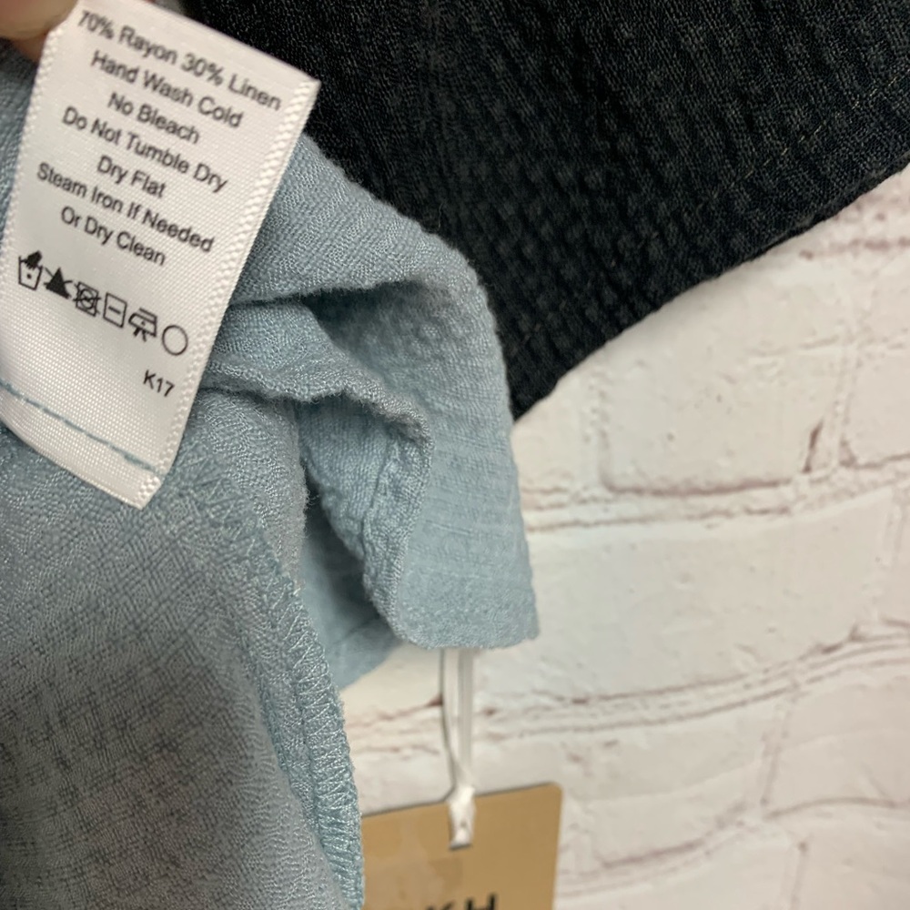 NEW Khangura Blue Black Linen Blend Top Tunic Size M - Picture 6 of 7